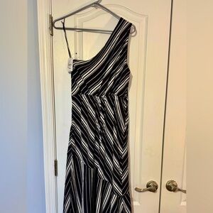 Sam Edelman one shoulder midi dress with angled stripes. Brand new with tags.